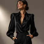 Noire | Blusa Satinada Negra Elegante para Mujer
