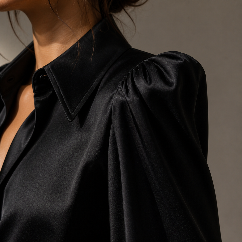 Noire | Blusa Satinada Negra Elegante para Mujer