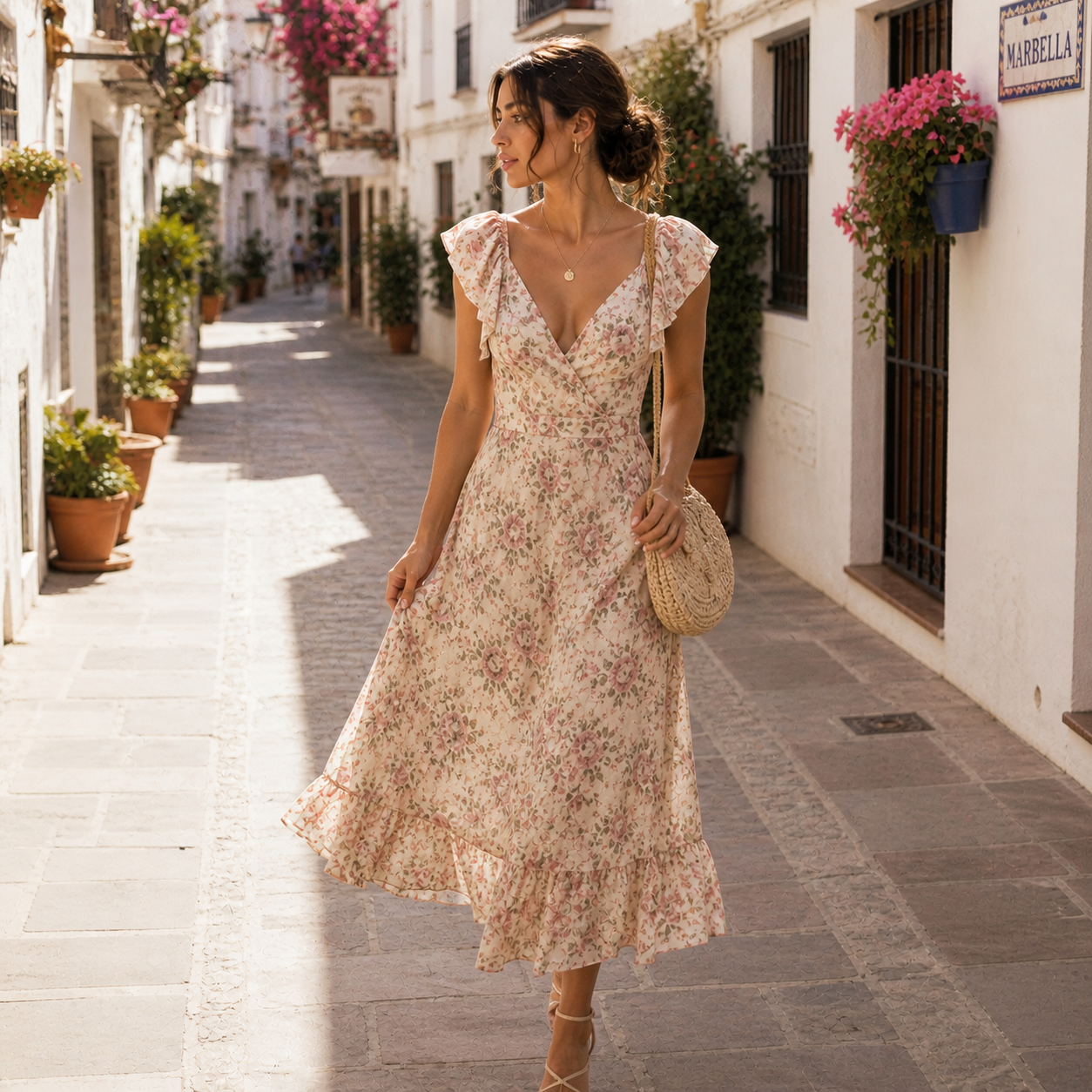 Almira | Vestido Floral Midi Cruzado para Mujer